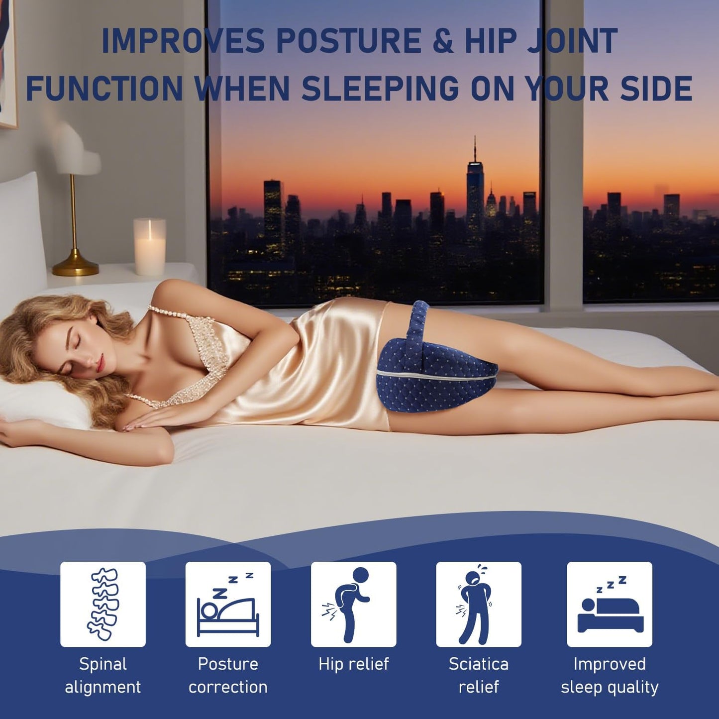 Alignment Pillows for Side Sleepers, Hip Alignment Pillow, Knee Pillow for Side Sleepers, Leg Pillows for Sleeping, Suitable for Relieving Leg, Back, Knee (Grid Blue)