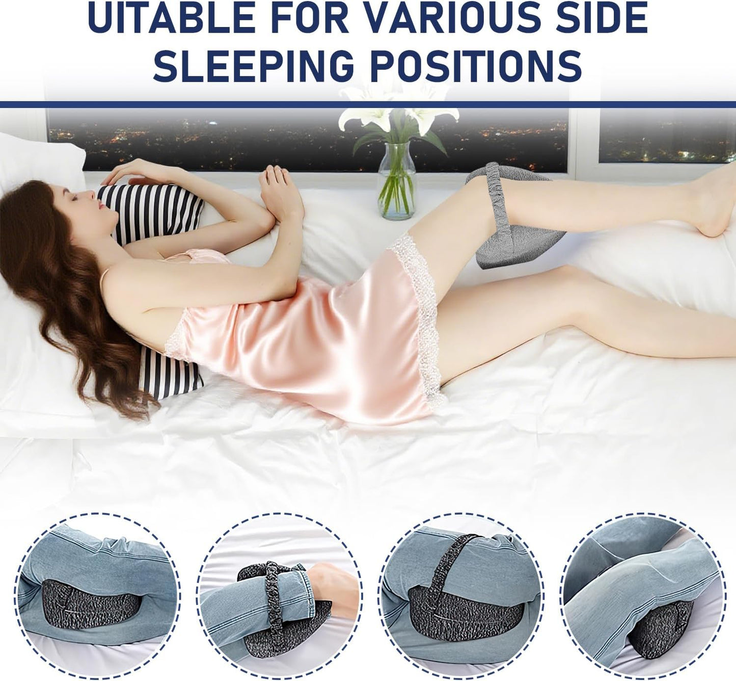 Alignment Pillows for Side Sleepers, Hip Alignment Pillow, Knee Pillow for Side Sleepers, Leg Pillows for Sleeping, Suitable for Relieving Leg, Back, Knee (Grid Blue)