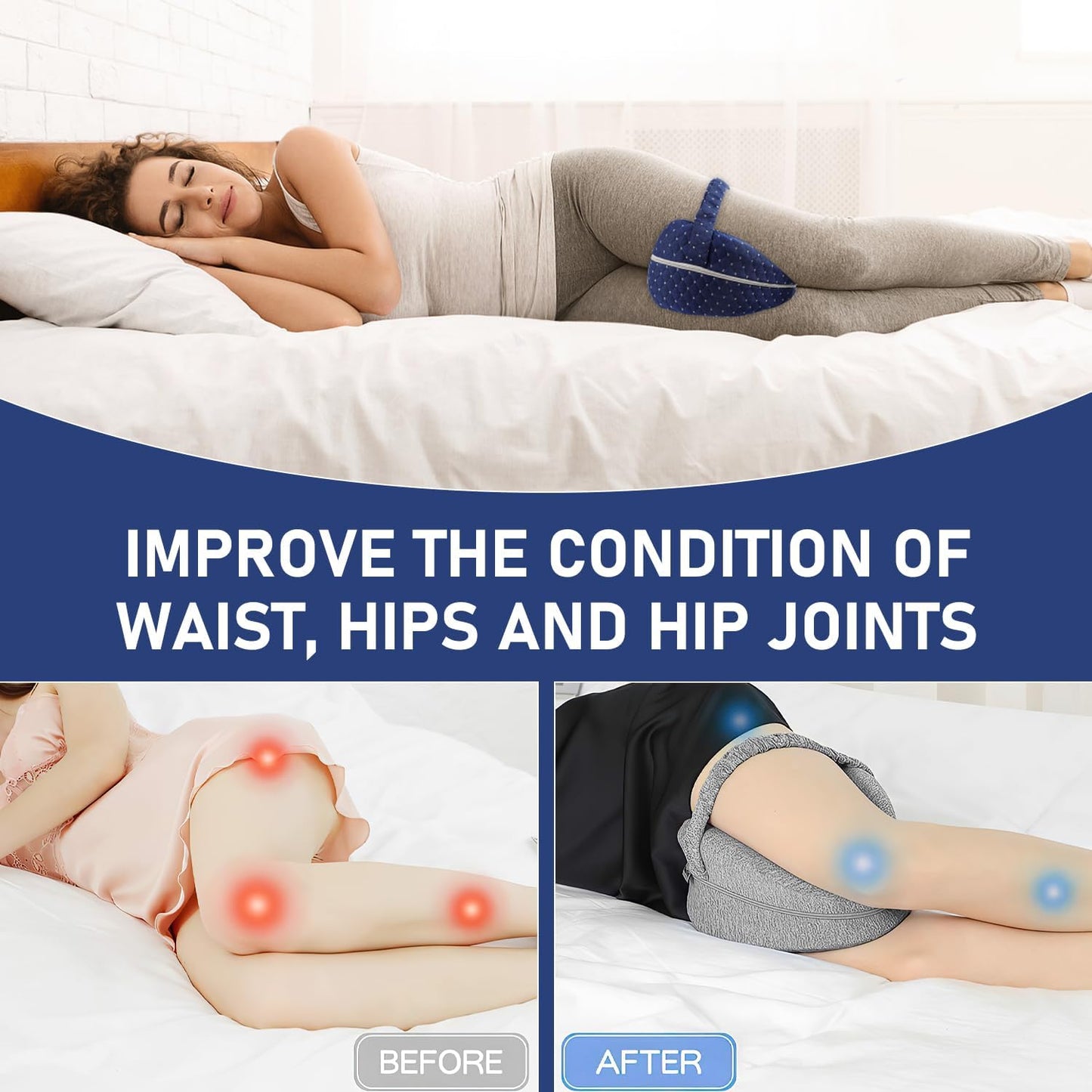 Alignment Pillows for Side Sleepers, Hip Alignment Pillow, Knee Pillow for Side Sleepers, Leg Pillows for Sleeping, Suitable for Relieving Leg, Back, Knee (Grid Blue)