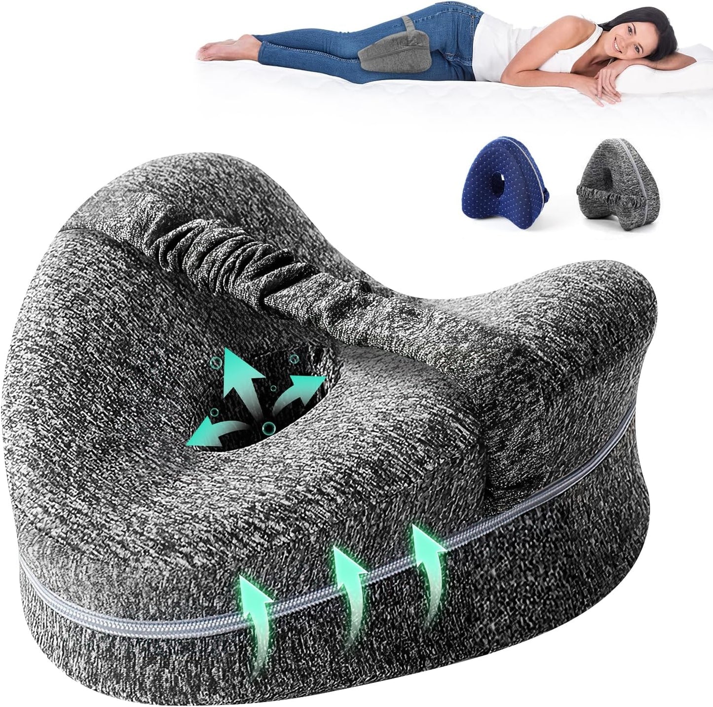Alignment Pillows for Side Sleepers, Hip Alignment Pillow, Knee Pillow for Side Sleepers, Leg Pillows for Sleeping, Suitable for Relieving Leg, Back, Knee (Grid Blue)
